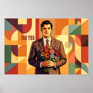Affiche Jeune Homme avec Bouquet Bauhaus Art Personnalisé