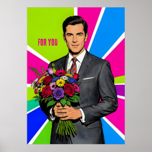 Affiche Jeune Homme avec Bouquet Style Rétro Personnalisé