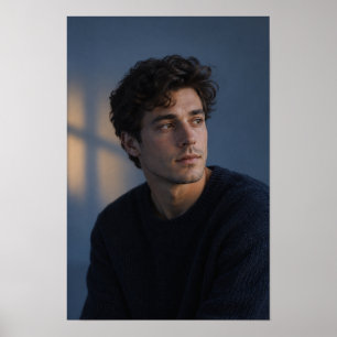 Affiche Jeune homme dans la lumière douce de la fenêtre Po