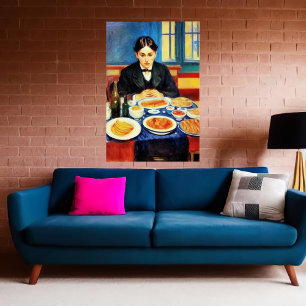 Affiche Jeune homme et dîner sur la table   Art AI