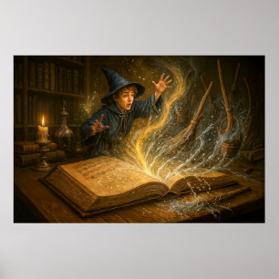 Affiche Jeune magicien avec illustration de fantasy de liv
