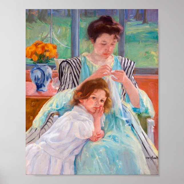 Affiche Jeune mère coudre, Mary Cassatt (Devant)