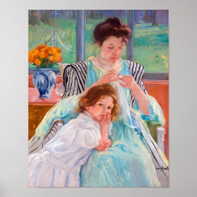 Affiche Jeune mère coudre, Mary Cassatt (Devant)