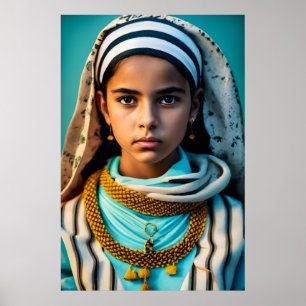Affiche jeune, pauvre, fille brune d'Afrique du Nord