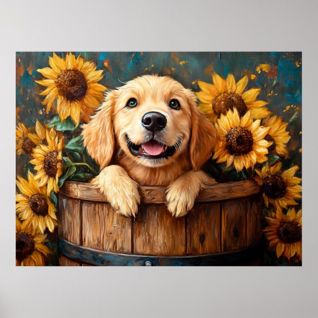 Affiche Jeune Retriever dans un tonneau (Devant)