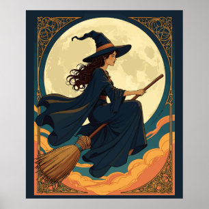 Affiche Jeune Sorcière Siège Astride Un Besom Style Art No
