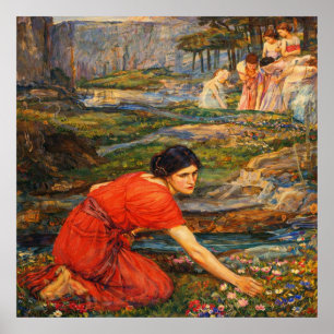 Affiche Jeunes filles cueillant des fleurs au bord d'un ru