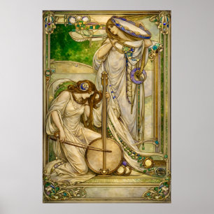 Affiche Jeunes Filles Musiciennes Art Nouveau Illustration