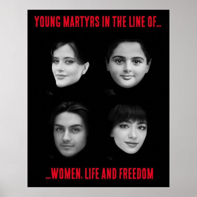 Affiche Jeunes martyrs dans la ligne de la Femme, Vie, Lib (Devant)