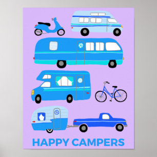 Affiche JEUX CAMPERS ! Campervan Vanlife RV Trailer rose