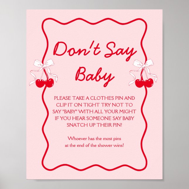 Affiche Jeux de Baby Shower Cerise Ne Dis Pas Bébé (Devant)