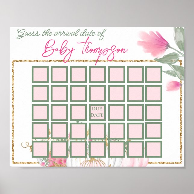 Affiche Jeux de Baby shower Citrouille en or bleu simple (Devant)