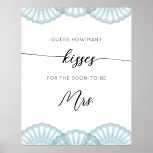 Affiche Jeux de Baby Shower Coquillage Bleu combien de bai