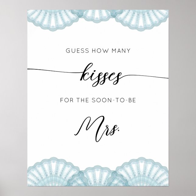 Affiche Jeux de Baby Shower Coquillage Bleu combien de bai (Devant)