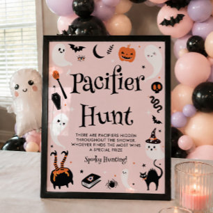 Affiche Jeux de chasse à la tétine rose pour Baby Shower H