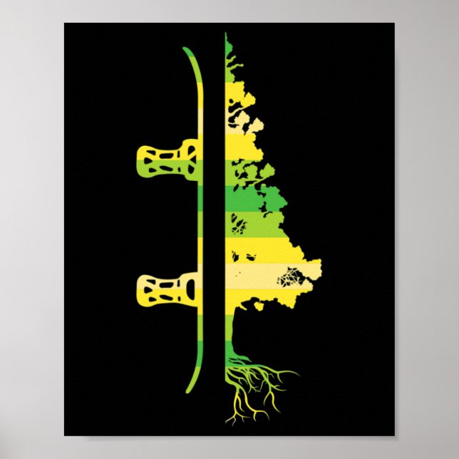 Affiche Jeux d'hiver Funky Mountain Snowboard Pine Tree (Devant)