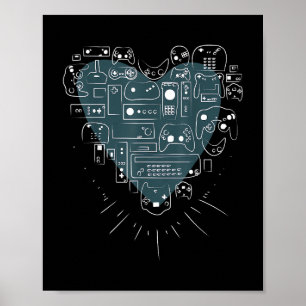 Affiche Jeux Rétro Coeur Manettes De Jeux Video Joueur
