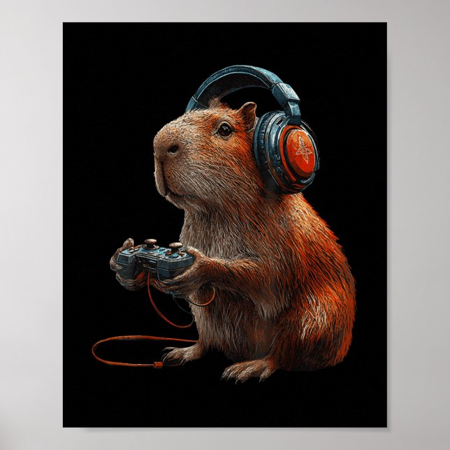 Affiche Jeux Vidéo Capybara Graphique Drôle Pour Gamer (Devant)