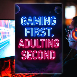 Affiche Jeux vidéo d'abord, vie adulte ensuite Couleurs né