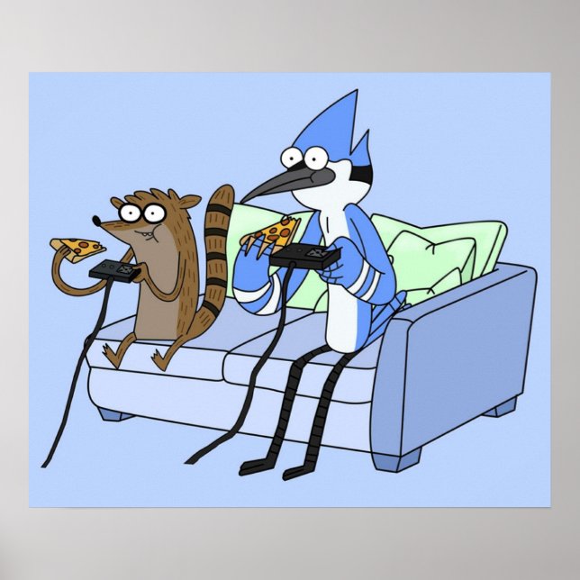 Affiche Jeux vidéo et pizza Mordecai et Rigby (Devant)