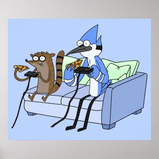 Affiche Jeux vidéo et pizza Mordecai et Rigby (Devant)