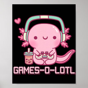 Affiche Jeux vidéo Gamesolotl Axolotl Kawaii Anime Gamer