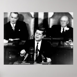 Affiche JFK annonce une mission d'atterrissage sur lune