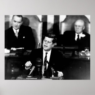 Affiche JFK annonce une mission d'atterrissage sur lune — 