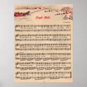 Affiche Jingle Bells Noël Feuille Vintage Musique