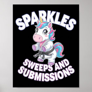 Affiche Jiu Jitsu et Licorne - Grappling BJJ Mignon