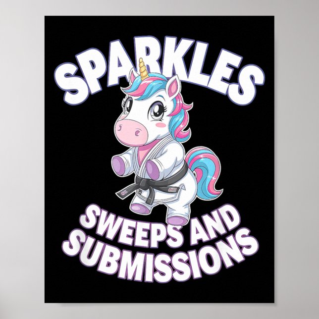 Affiche Jiu Jitsu et Licorne - Grappling BJJ Mignon (Devant)