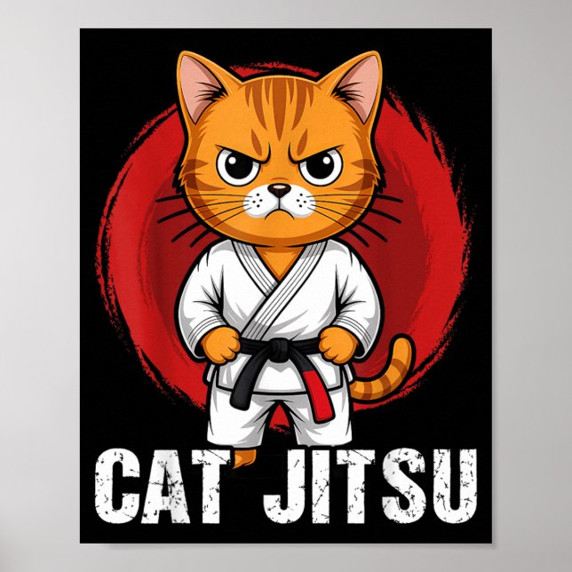 Affiche Jiu Jitsu Kawaii chat Drôle BJJ ou Grappling MMA (Devant)