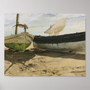 Affiche Joaquin Sorolla - Bateaux de pêche sur la plage