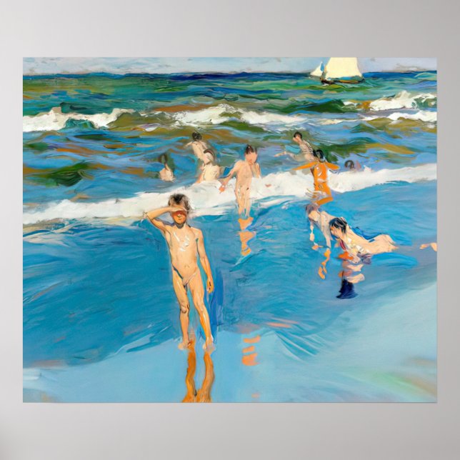 Affiche Joaquín Sorolla los niños en el mar playa (Devant)