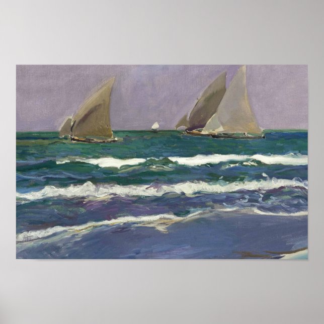 Affiche Joaquin Sorolla - Voiles de navires dans la mer (Devant)