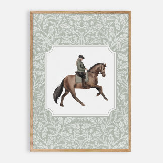 Affiche Jockey aquarelle sur un cheval brun, vintage