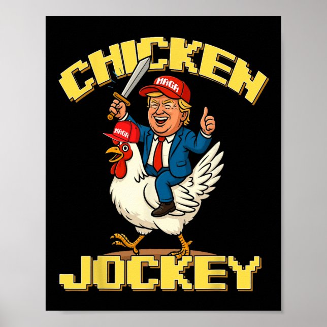 Affiche Jockey de poulet Trump Mème amusant (Devant)