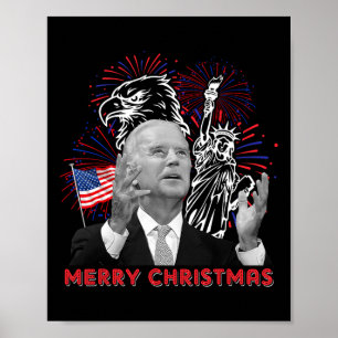 Affiche Joe Biden drôle Joyeux Noël en juillet Drapeau amé