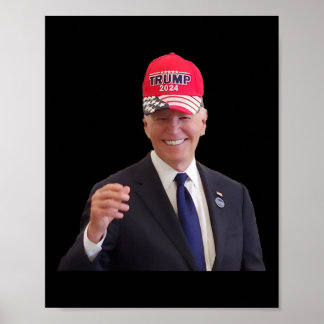 Affiche Joe Biden drôle porte la casquette Trump 2024