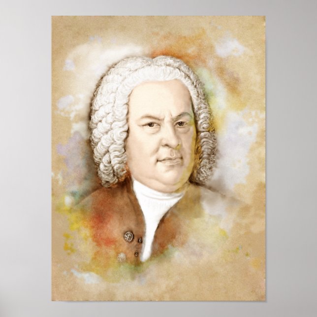 Affiche Johann Sebastian Bach Portrait im Aquarell Style (Devant)