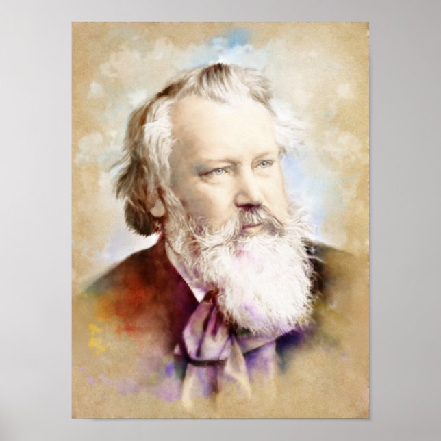 Affiche Johannes Brahms Portrait im Aquarell Style (Devant)