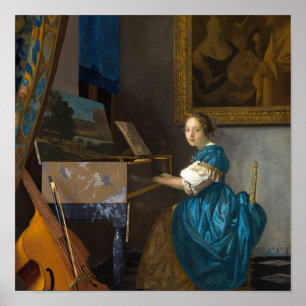 Affiche Johannes Vermeer - Dame assise à un virginal