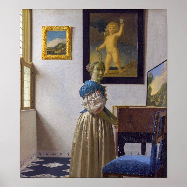 Affiche Johannes Vermeer - Dame debout devant un virginal (Devant)