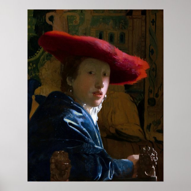 Affiche Johannes Vermeer - Fille au chapeau rouge (Devant)