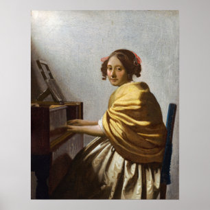 Affiche Johannes Vermeer - Jeune femme assise à Virginal