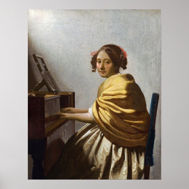 Affiche Johannes Vermeer - Jeune femme assise à Virginal (Devant)