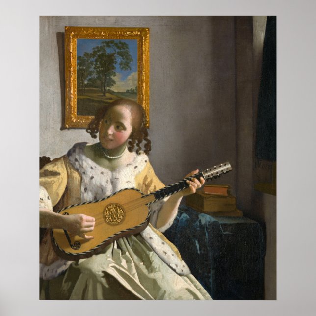 Affiche Johannes Vermeer - Joueuse de guitare (Devant)