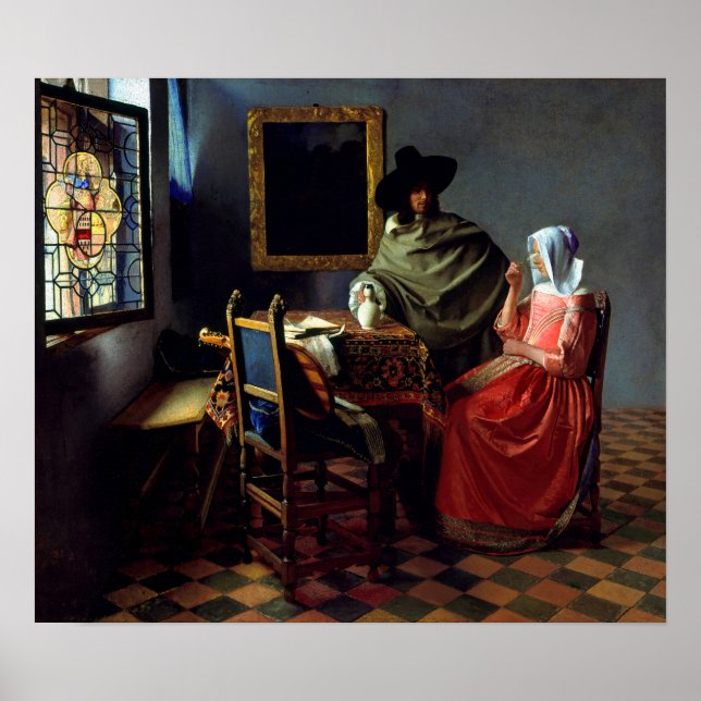 Affiche Johannes Vermeer - Le verre du vin (Devant)