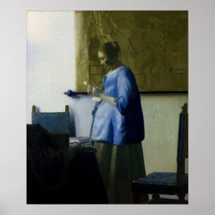 Affiche Johannes Vermeer - Une femme en bleu lisant une le