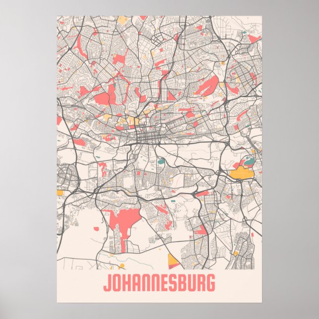 Affiche Johannesburg - Afrique du Sud Chalk City Map (Devant)